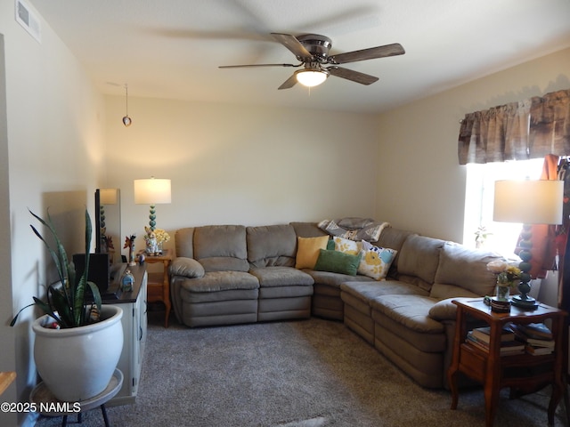 1000 N Beaver St Unit 116, Flagstaff, AZ 86001 - living room with visible vents, carpet, and ceiling fan
