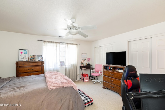 4551 E Allison Dr, Flagstaff, AZ 86004 - bedroom featuring carpet flooring, two closets, and ceiling fan