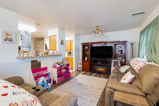 4551 E Allison Dr, Flagstaff, AZ 86004 - living room with dark hardwood / wood-style flooring and a textured ceiling
