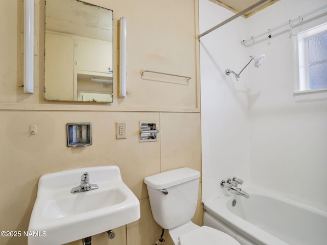 full bathroom with toilet, tub / shower combination, and sink