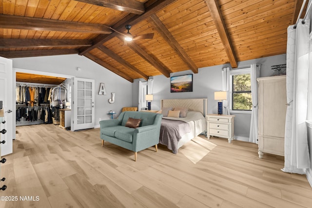 1420 N Royal Oaks Way, Flagstaff, AZ 86004 - bedroom with wood ceiling, light wood-style floors, baseboards, a spacious closet, and a closet
