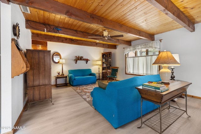 2468 N Strawberry Way, Flagstaff, AZ 86004 - living room with ceiling fan, wood ceiling with exposed beams, wood finished floors, and baseboards