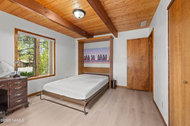 2468 N Strawberry Way, Flagstaff, AZ 86004 - bedroom with light wood-style floors, wooden ceiling with exposed beams, and baseboards