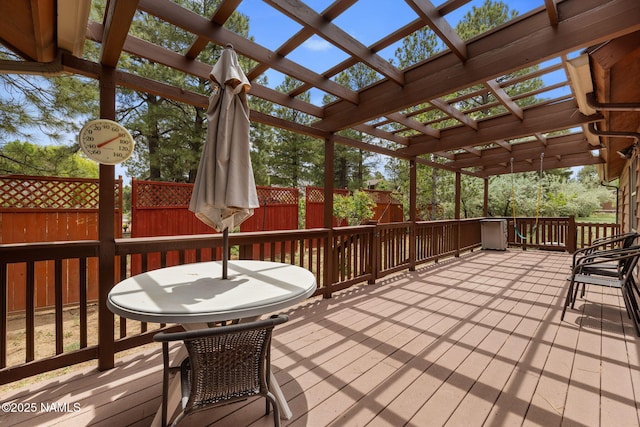 2468 N Strawberry Way, Flagstaff, AZ 86004 - wooden terrace with a pergola and a fenced backyard