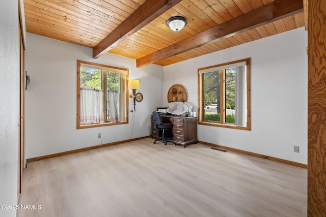 2468 N Strawberry Way, Flagstaff, AZ 86004 - office area featuring healthy amount of natural light, wood finished floors, wood ceiling with exposed beams, and baseboards