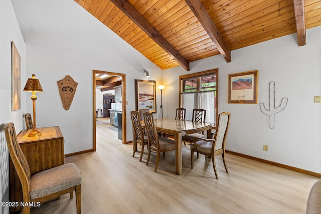2468 N Strawberry Way, Flagstaff, AZ 86004 - dining room featuring wood ceiling, light wood-type flooring, and baseboards