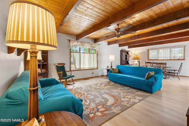 2468 N Strawberry Way, Flagstaff, AZ 86004 - living area with wood finished floors, wooden ceiling with exposed beams, ceiling fan, and baseboards