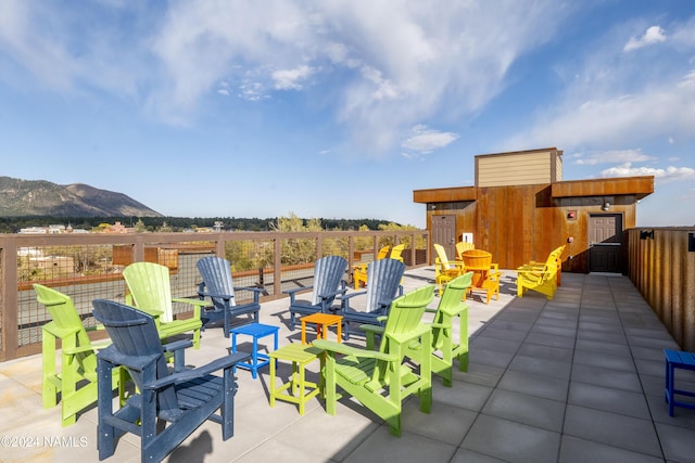 view of patio with a mountain view