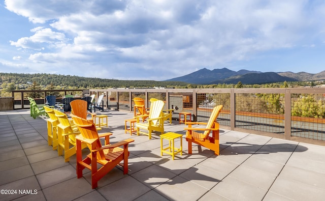 view of patio featuring a mountain view