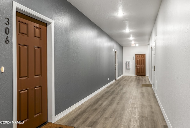 corridor with light wood-type flooring