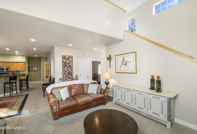 living room featuring light tile patterned floors