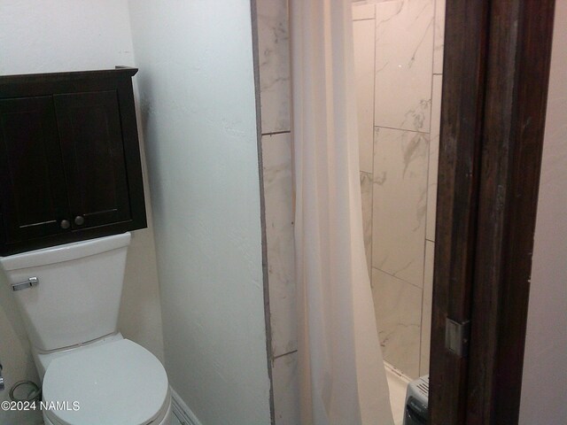 bathroom featuring toilet and a shower with shower curtain