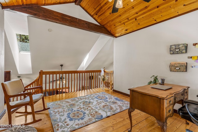 435 N Laramy Ln, Parks, AZ 86018 - office space with a ceiling fan, hardwood / wood-style flooring, and wood ceiling
