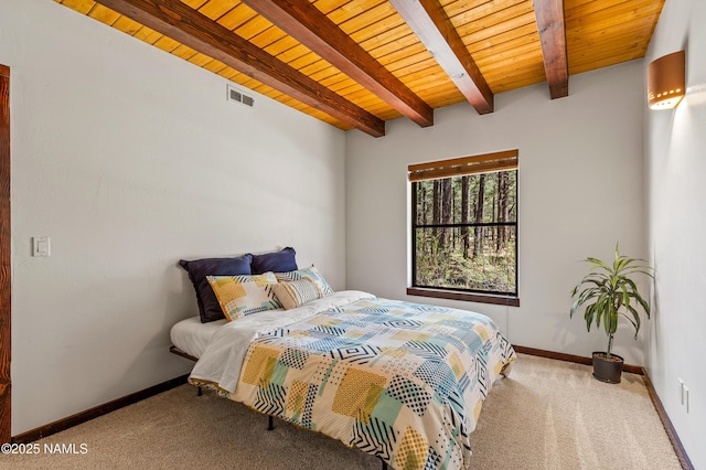 435 N Laramy Ln, Parks, AZ 86018 - bedroom featuring wooden ceiling, carpet floors, beam ceiling, and baseboards