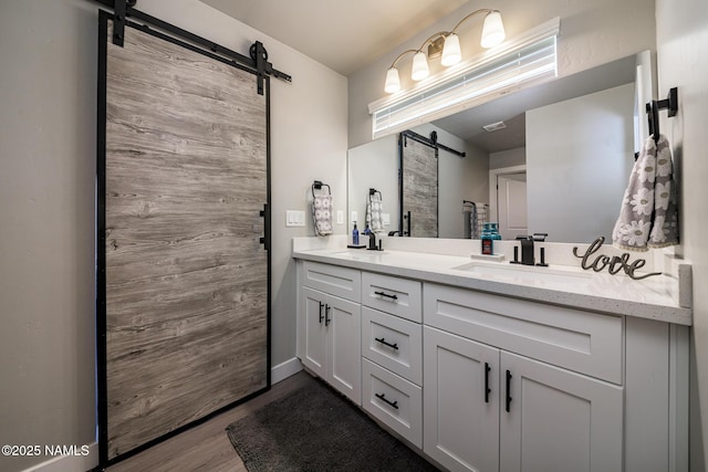 bathroom featuring vanity and wood-type flooring