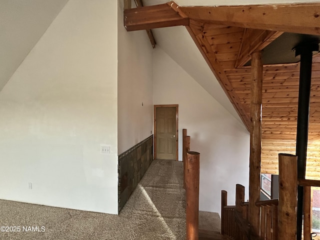 8120 N Cassity Trl, Williams, AZ 86046 - staircase featuring carpet floors and wood ceiling