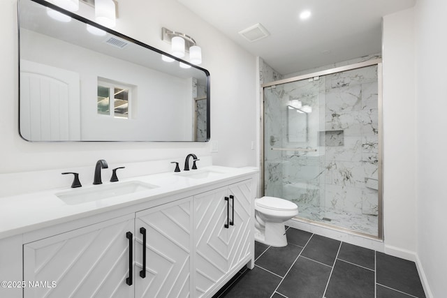 3540 N Walker St, Flagstaff, AZ 86004 - full bathroom with visible vents, a marble finish shower, a sink, and toilet
