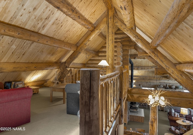 38 Cosnino Rd, Flagstaff, AZ 86004 - additional living space featuring log walls, wood ceiling, and carpet