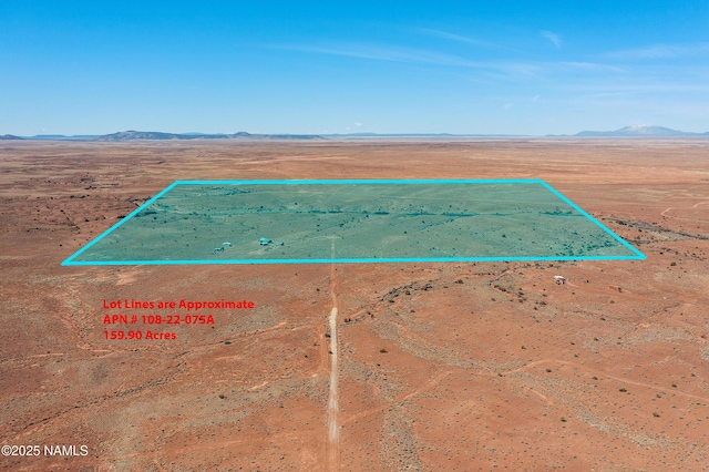 birds eye view of property with a mountain view and view of desert