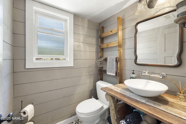 7530 N Rain Valley Rd, Flagstaff, AZ 86004 - bathroom featuring toilet, wooden walls, and vanity