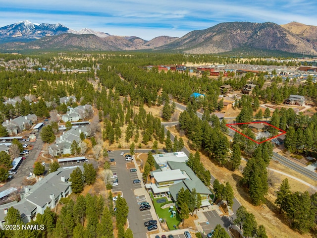 birds eye view of property with a mountain view