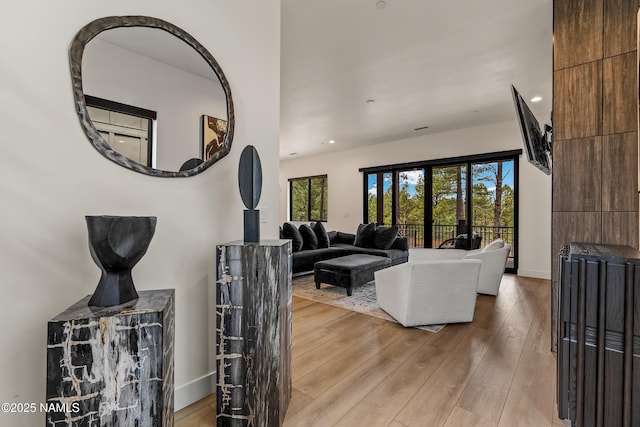 2625 S Cottonrose Ln, Flagstaff, AZ 86005 - living area featuring light wood-style flooring, baseboards, and recessed lighting