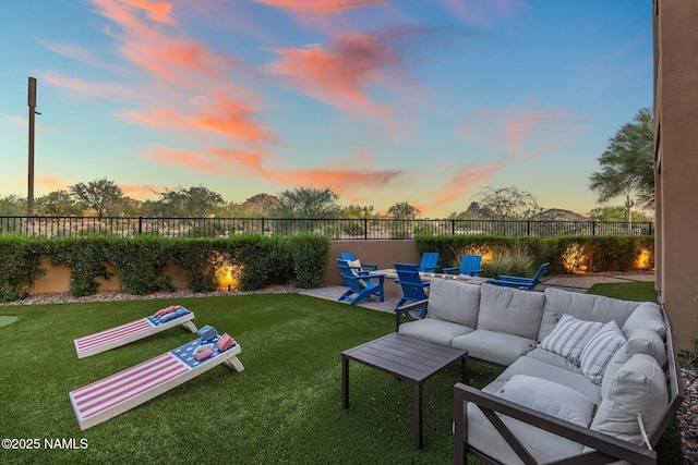 10299 E White Feather Ln, Scottsdale, AZ 85262 - fenced backyard featuring an outdoor living space and a patio area