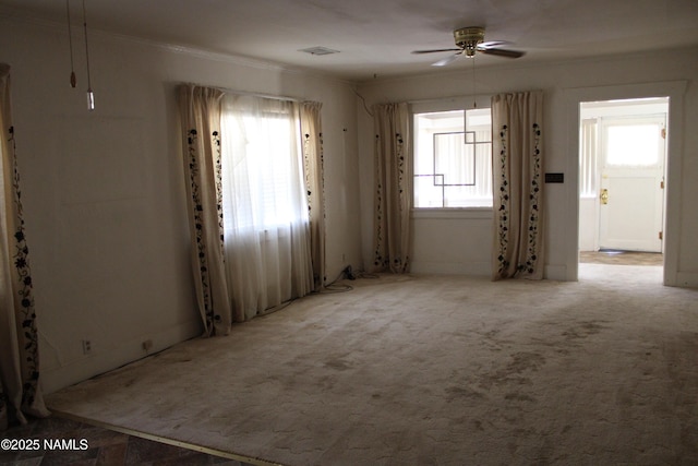 620 W Elm St, Winslow, AZ 86047 - unfurnished room featuring healthy amount of natural light, a ceiling fan, carpet, and ornamental molding