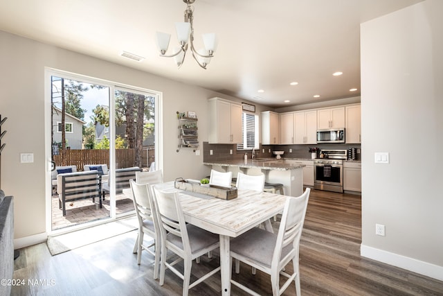 2845 W Hare Dr, Flagstaff, AZ 86001 - dining room featuring an inviting chandelier, baseboards, dark wood-type flooring, visible vents, and recessed lighting
