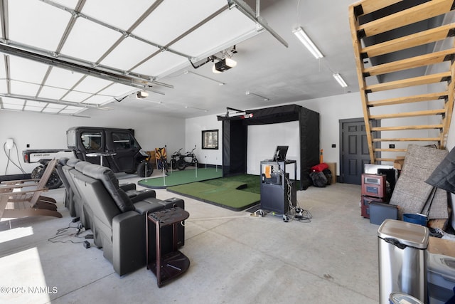 garage with a garage door opener