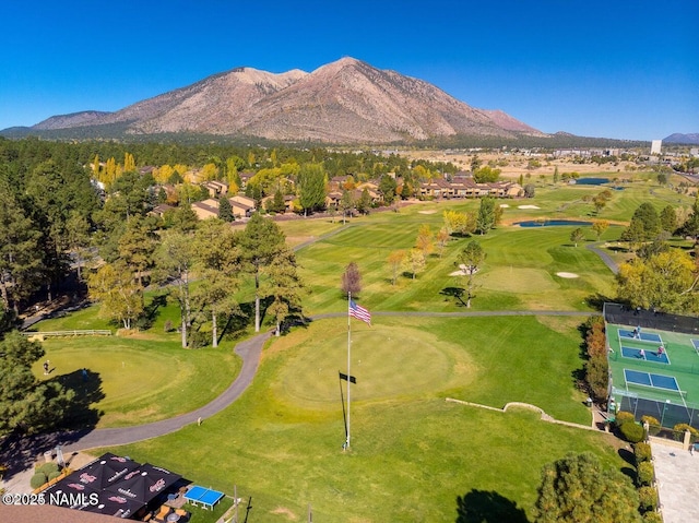 birds eye view of property featuring a mountain view