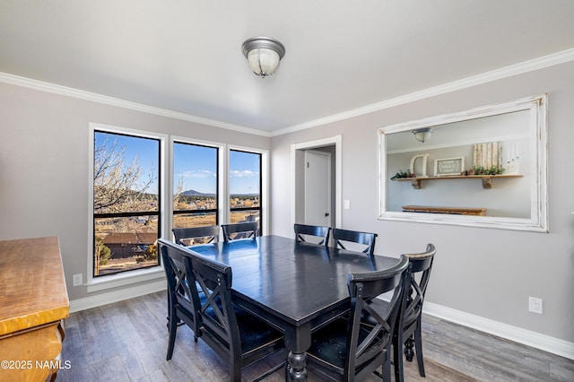 5495 E Crisp Hill Rd, Flagstaff, AZ 86004 - dining area featuring wood finished floors, baseboards, and ornamental molding