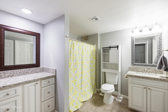 5495 E Crisp Hill Rd, Flagstaff, AZ 86004 - bathroom featuring tile patterned floors, visible vents, toilet, a shower with curtain, and vanity