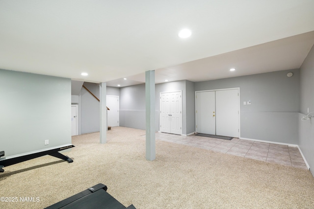 5495 E Crisp Hill Rd, Flagstaff, AZ 86004 - workout area featuring tile patterned floors, carpet flooring, recessed lighting, and baseboards