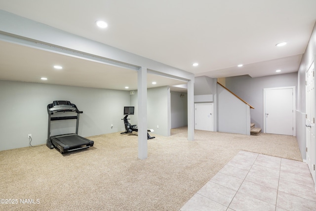 5495 E Crisp Hill Rd, Flagstaff, AZ 86004 - workout room featuring recessed lighting, carpet, and tile patterned flooring