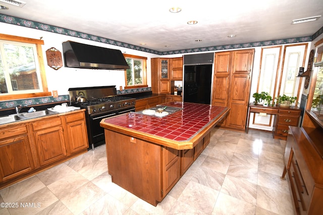 733 S 3rd St, Williams, AZ 86046 - kitchen with ventilation hood, appliances with stainless steel finishes, tile countertops, and healthy amount of natural light