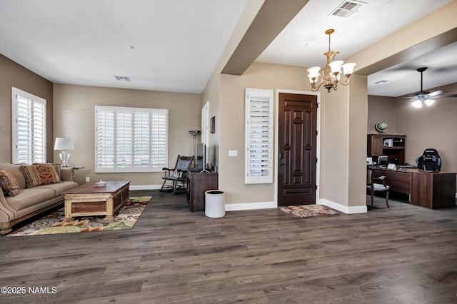 41215 N Lytham Ct, Phoenix, AZ 85086 - entryway with wood finished floors, baseboards, a chandelier, and ceiling fan