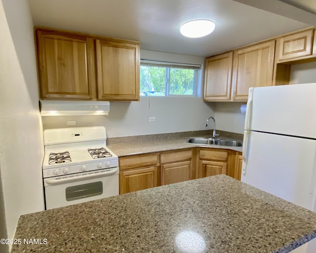 3580 N Jamison Blvd, Flagstaff, AZ 86004 - kitchen with white appliances, extractor fan, light brown cabinets, and stone counters