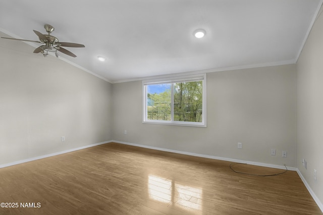 3580 N Jamison Blvd, Flagstaff, AZ 86004 - unfurnished room featuring ceiling fan, crown molding, wood finished floors, and lofted ceiling