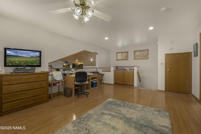 2476 S Cliffview St, Flagstaff, AZ 86001 - office area featuring recessed lighting, ceiling fan, and wood finished floors