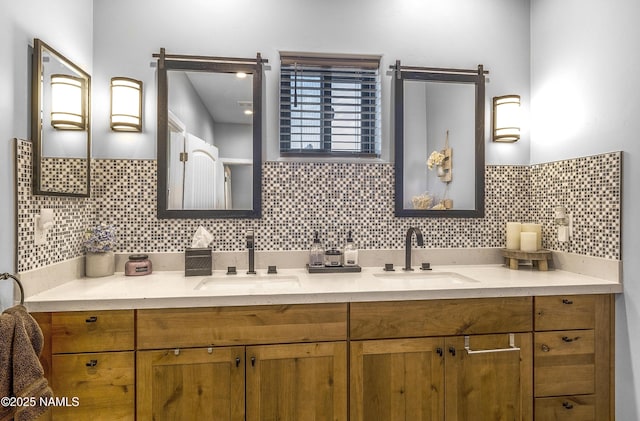 3095 E Pinetree Dr, Williams, AZ 86046 - bathroom with double vanity and decorative backsplash