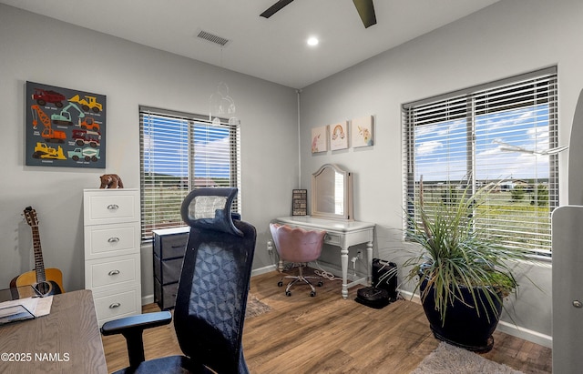 3095 E Pinetree Dr, Williams, AZ 86046 - office space featuring wood finished floors, a ceiling fan, and recessed lighting