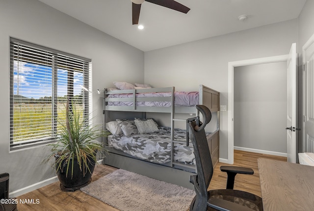 3095 E Pinetree Dr, Williams, AZ 86046 - bedroom featuring wood finished floors, a ceiling fan, and recessed lighting