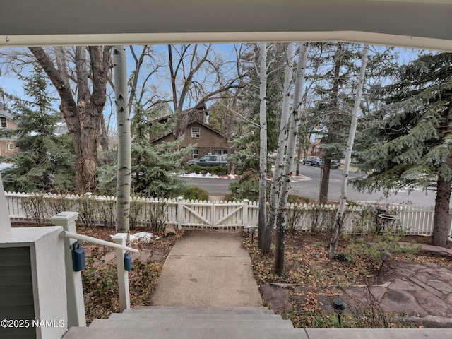 view of yard with fence and a gate