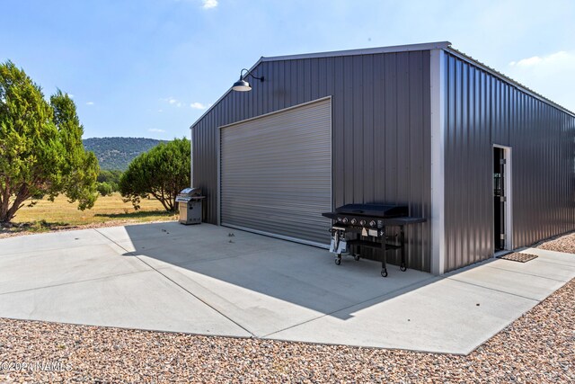 garage with a mountain view