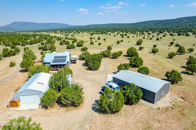 drone / aerial view featuring a mountain view and a rural view