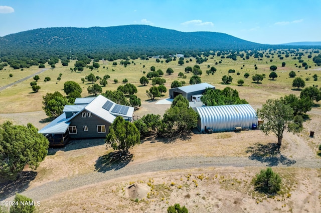 birds eye view of property featuring a mountain view and a rural view