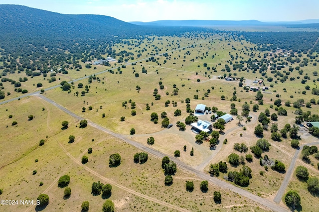 birds eye view of property featuring a mountain view and a rural view