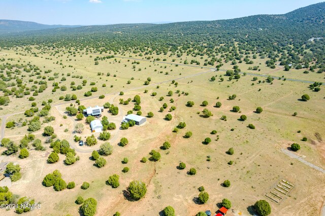 drone / aerial view with a mountain view and a rural view