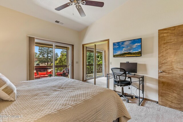 2303 N Plateau Dr, Flagstaff, AZ 86004 - carpeted bedroom with access to outside and a ceiling fan